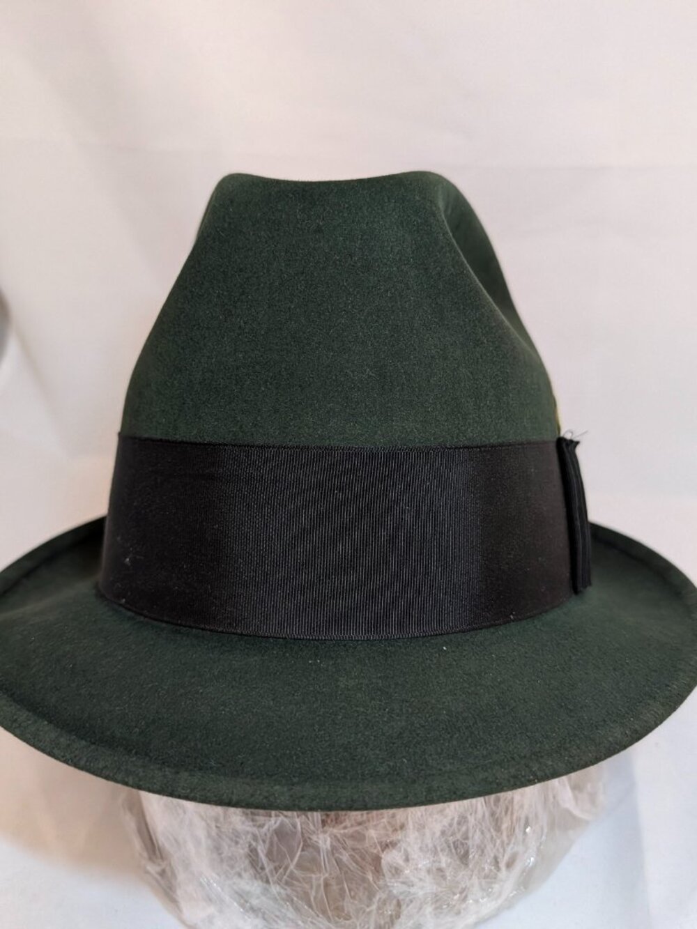 Vintage Unique High Crown Dobbs Green Fur Felt Fedora - Size 7 1/8